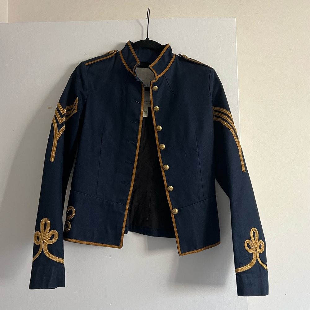 NWOT, S Denim & Supply Ralph Lauren Navy Blue Band Jacket with Gold Detailing